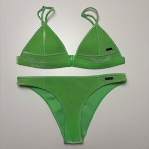Triangl Neon Green Neoprene Bikini Set, Triangle Top & Cheeky Bottom, Size XS